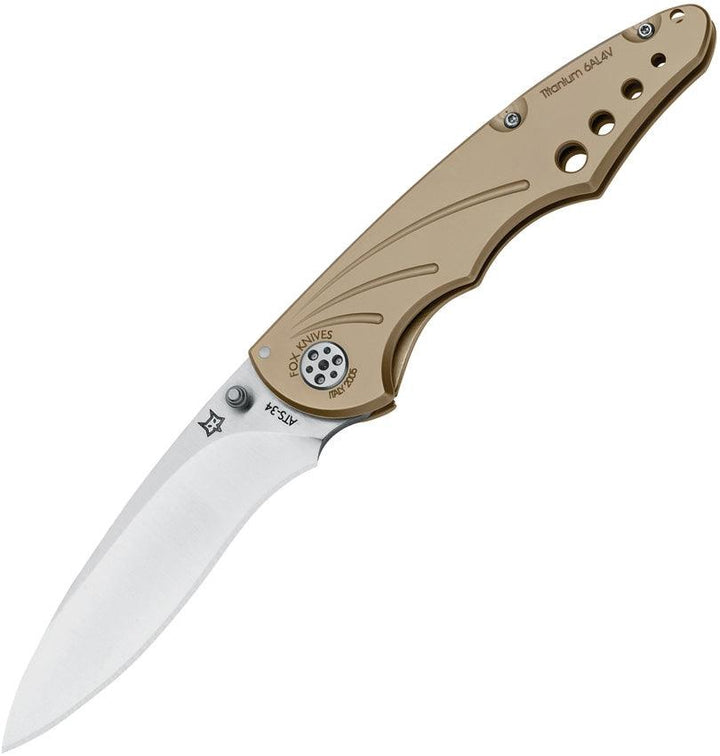 Fox Knives Tan Titanium Handle Satin ATS-34 - Knives.mx