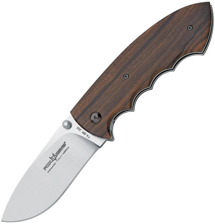 Fox Kommer Hunter Linerlock Ziricote Wood Satin Bohler N690 - Knives.mx