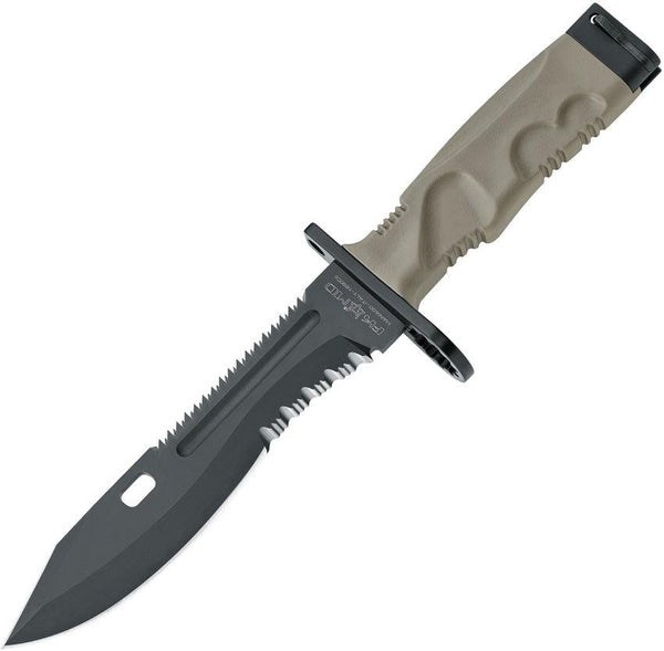 Fox Leonida Combat Knife Desert Tan Forprene Black Coated Bohler N690 - Knives.mx