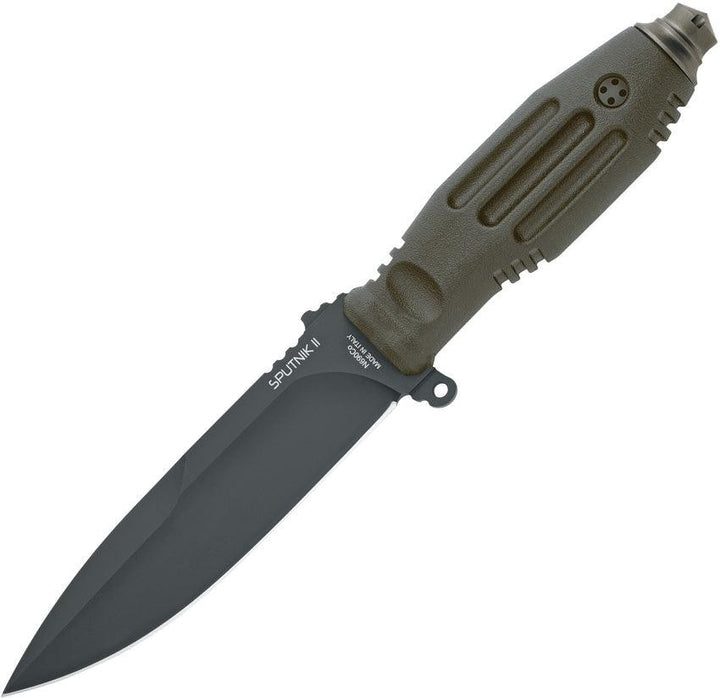 Fox Mars Sputnik 11 Fixed Blade OD Green Forprene Black Coated Bohler N690 - Knives.mx