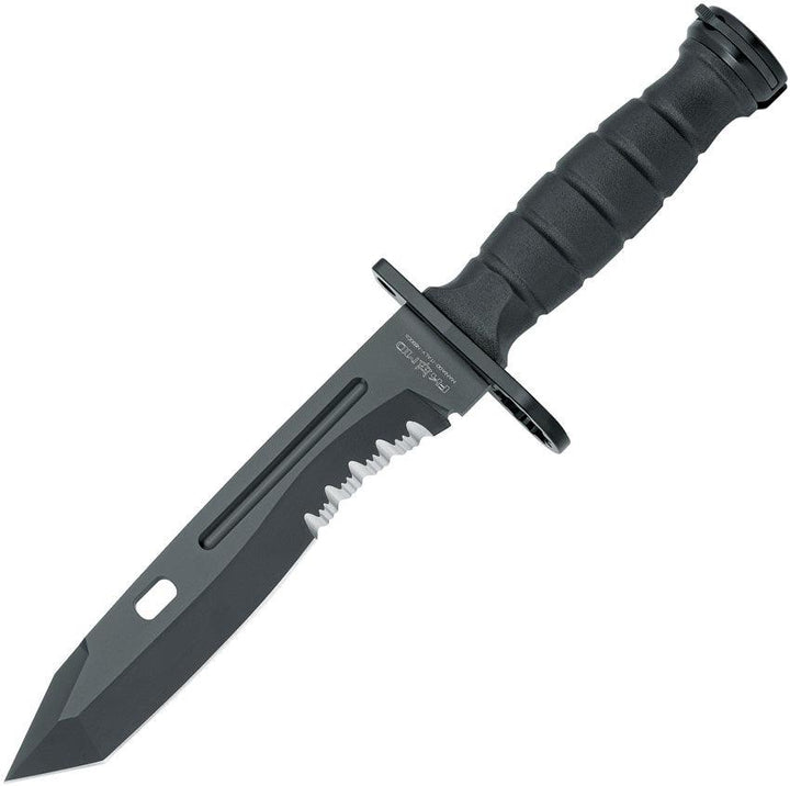 Fox Oplita Combat Knife Black Kraton Coated Partially Serrated Tanto Bohler N690 - Knives.mx