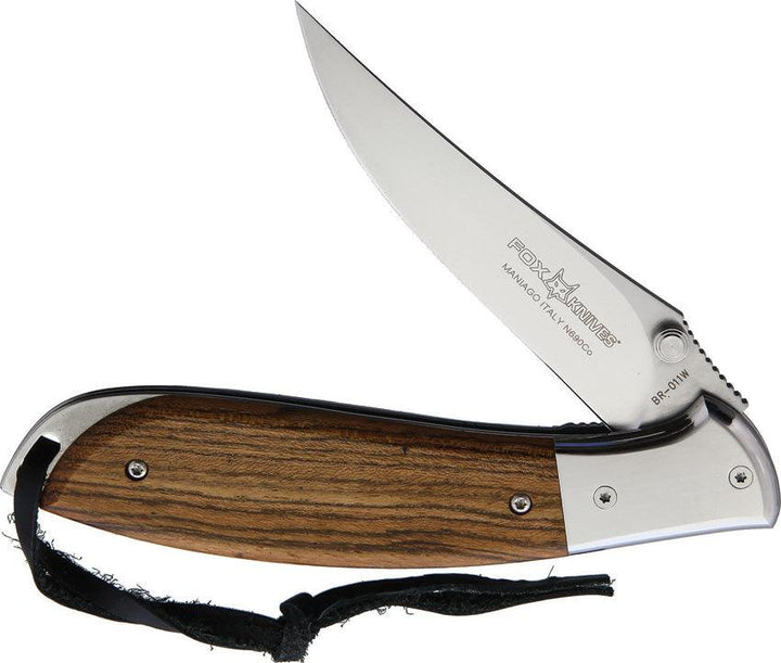 Fox Pheasant Linerlock Bocote Wood Satin Clip Point 12C27 Sandvik - Knives.mx