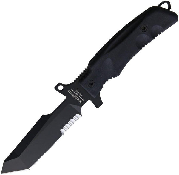 Fox Predator 1 Fixed Blade Black Forprene PTFE Coated Partially Serrated Tanto Bohler N690 - Knives.mx