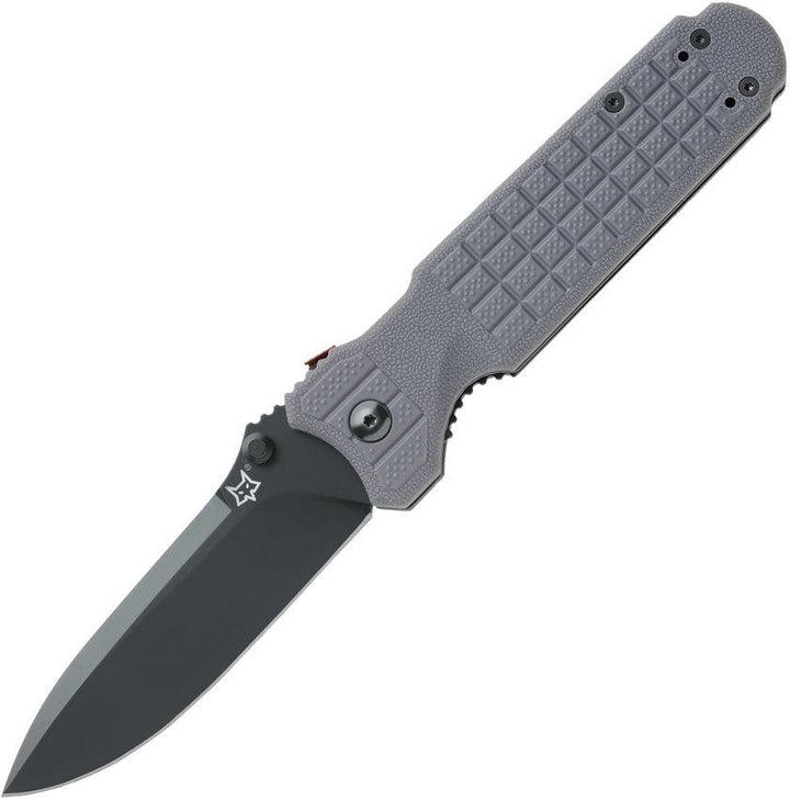 Fox Predator II Linerlock Gray Textured G10 Black PTFE Coated Plain Bohler N690 - Knives.mx