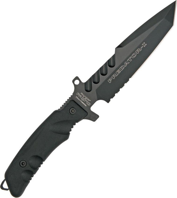 Fox Predator II Utility Fixed Blade Black PTFE Coated Partially Serrated Bohler N690 - Knives.mx