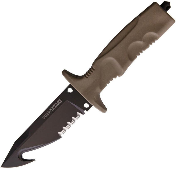 Fox Supersum Rescue Knife Desert tan Forprene Black Serated Bohler N690 - Knives.mx