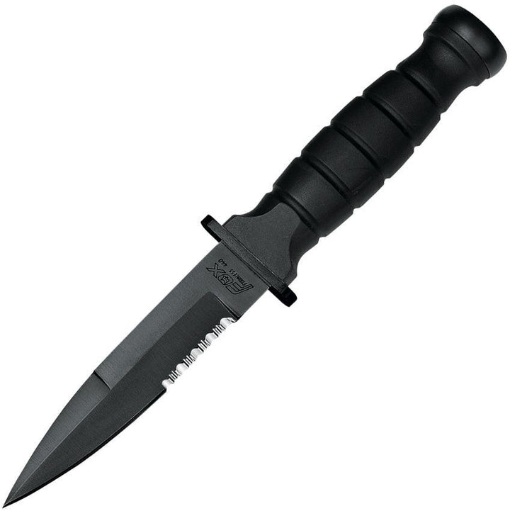 Fox Tactical Fixed Blade Black Kraton PTFE Coated Partially Serrated 440C Stainless - Knives.mx