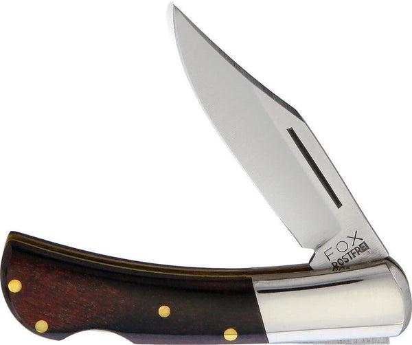 Fox Tasca Lockback Brown Pakkawood Satin Clip Point 420 Stainless - Knives.mx
