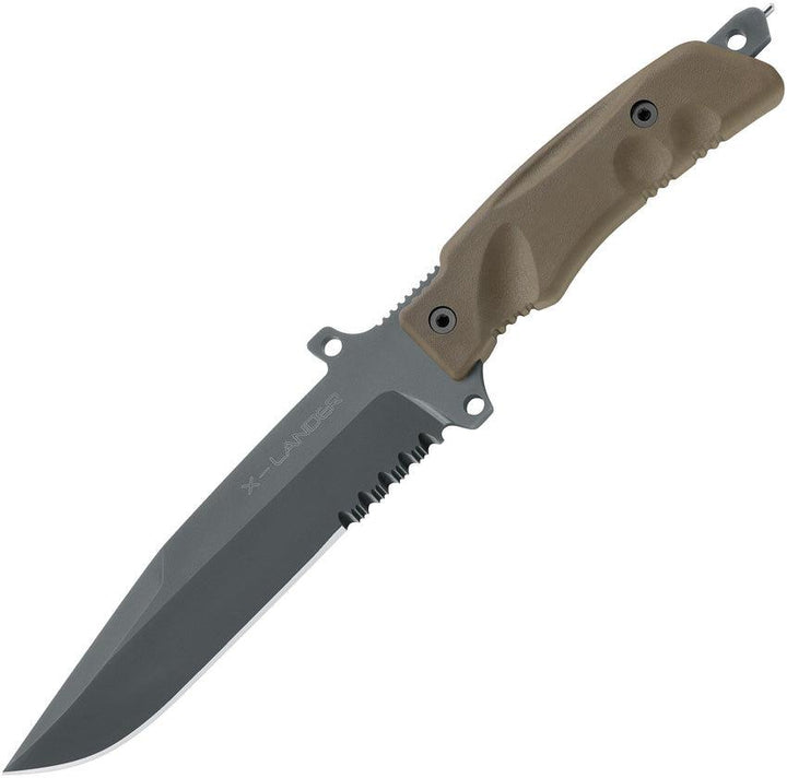 Fox X Lander Fixed Blade Tan Forprene Gray PVD Coated Partially Serrated Beta Titanium - Knives.mx