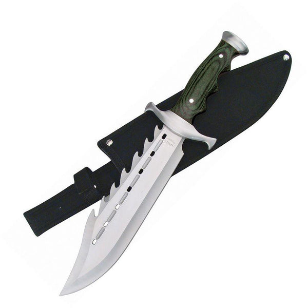 Frost Cutlery Ultimate Warrior Bowie Black Finger Grooved Pakkawood Satin Finish Stainless Blade - Knives.mx