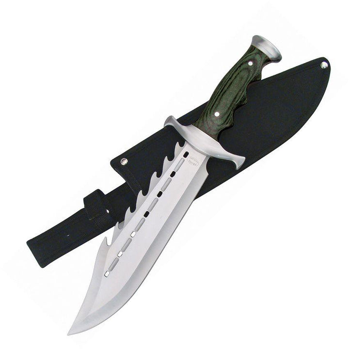 Frost Cutlery Ultimate Warrior Bowie Black Finger Grooved Pakkawood Satin Finish Stainless Blade - Knives.mx