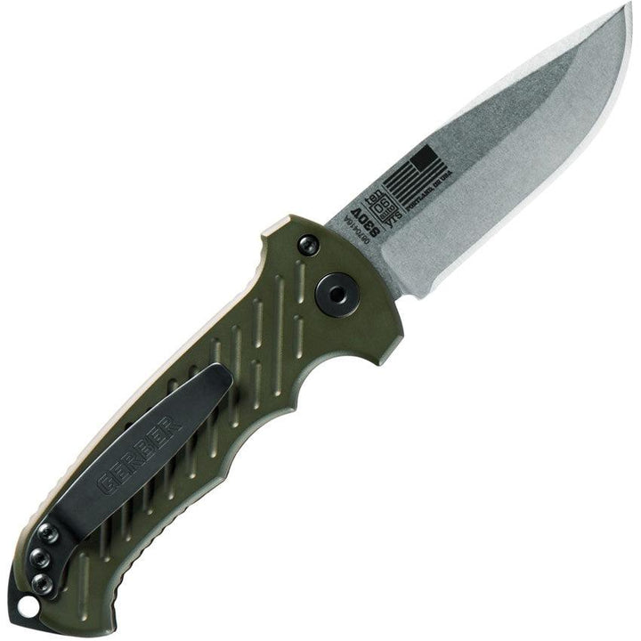 Gerber Auto 06 10th Anniversary Green Cerakote Aluminum Drop SW CPM S30V - Knives.mx