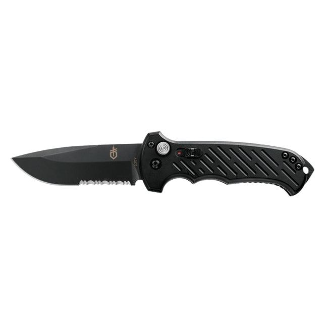 Gerber Auto 06 Button Lock Black Aluminum Oxide Coated Serrated Drop CPM S30V - Knives.mx