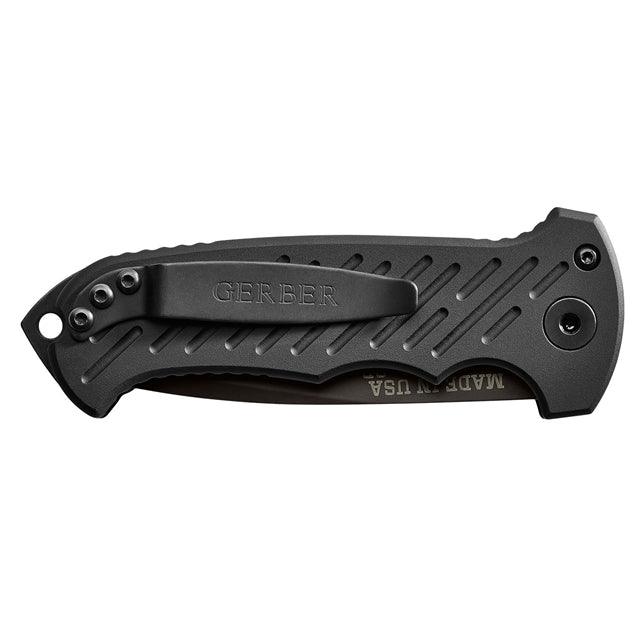 Gerber Auto 06 Button Lock Black Aluminum Oxide Coated Serrated Drop CPM S30V - Knives.mx