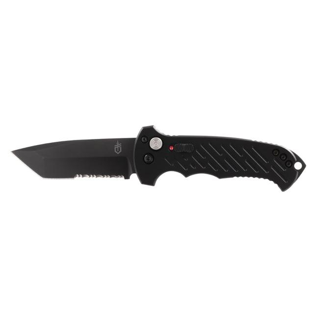 Gerber Auto 06 Button Lock Black Aluminum Oxide Coated Serrated Tanto CPM S30V - Knives.mx