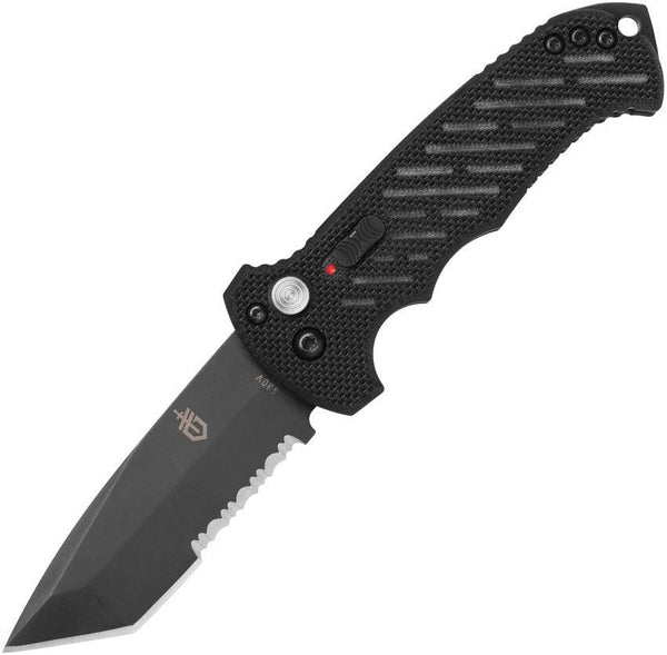 Gerber Auto 06 Button Lock Black G10 Oxide Coated Serrated Tanto CPM S30V - Knives.mx