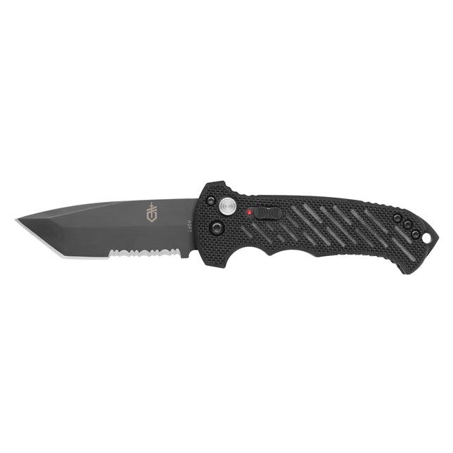 Gerber Auto 06 Button Lock Black G10 Oxide Coated Serrated Tanto CPM S30V - Knives.mx