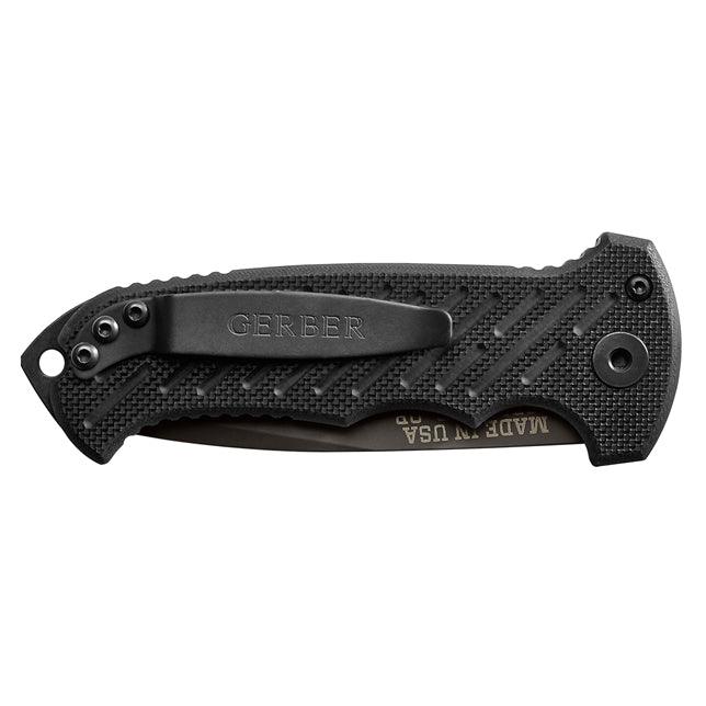 Gerber Auto 06 Button Lock Black G10 Oxide Coated Serrated Tanto CPM S30V - Knives.mx