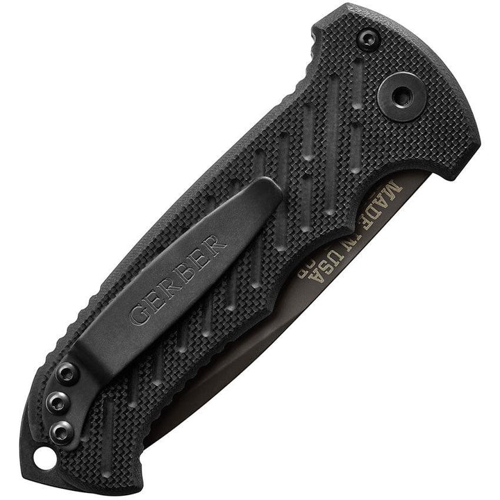 Gerber Auto 06 Button Lock Black G10 Oxide Coated Tanto CPM S30V - Knives.mx