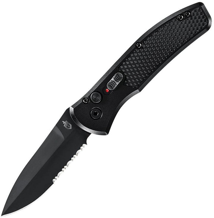 Gerber Auto Empower Plunge Lock Black Anodized Aluminum Serrated Oxide Coated S30V - Knives.mx