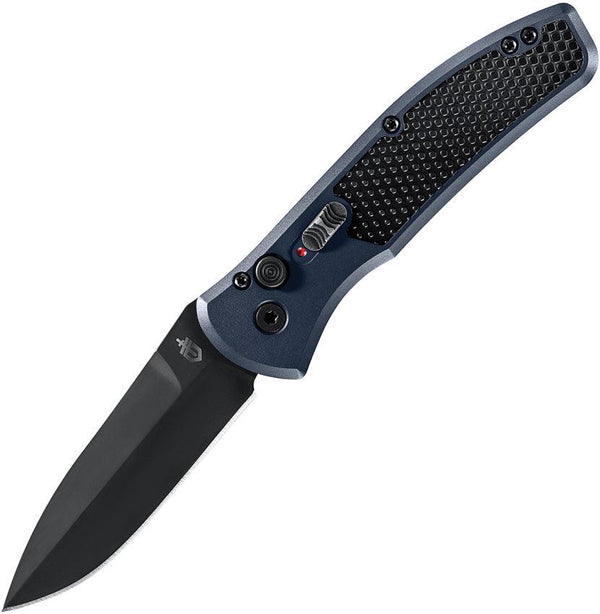 Gerber Auto Empower Plunge Lock Urban Blue Anodized Aluminum Black Oxide Coated S30V - Knives.mx