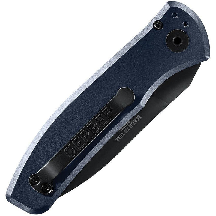 Gerber Auto Empower Plunge Lock Urban Blue Anodized Aluminum Black Oxide Coated S30V - Knives.mx