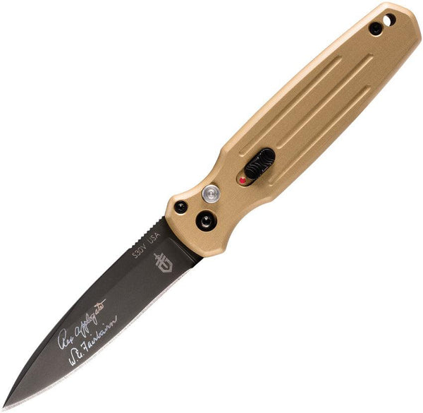 Gerber Auto Mini Covert Button Lock Coyote Brown Anodized Aluminum Black Coated CPM S30V - Knives.mx