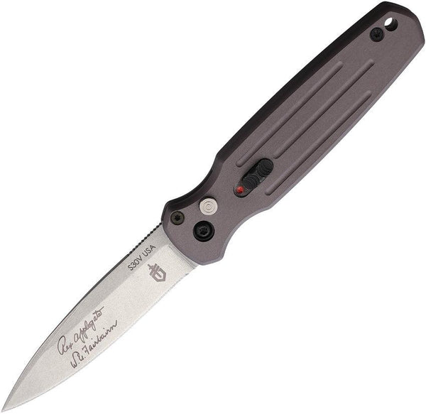 Gerber Auto Mini Covert Button Lock Gray Anodized Aluminum Stonewash CPM S30V - Knives.mx