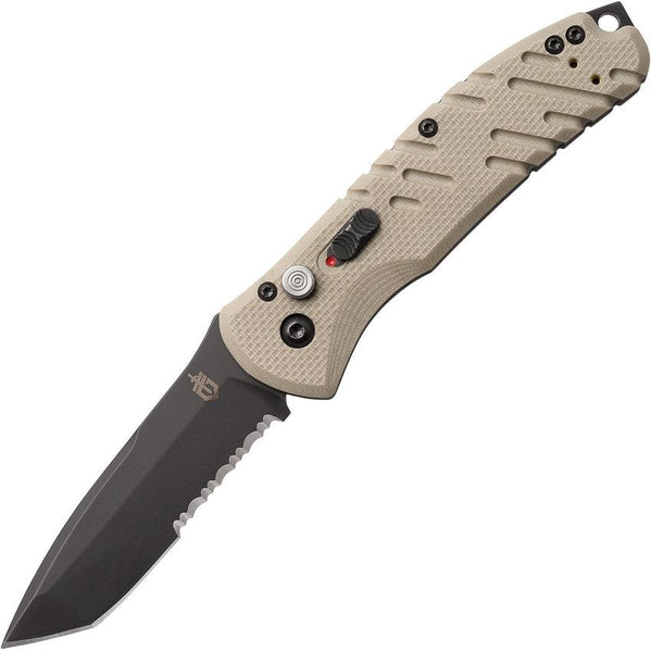 Gerber Auto Propel Downrange Desert Tan G10 Black Oxide Coated Serrated Tanto CPM S30V - Knives.mx