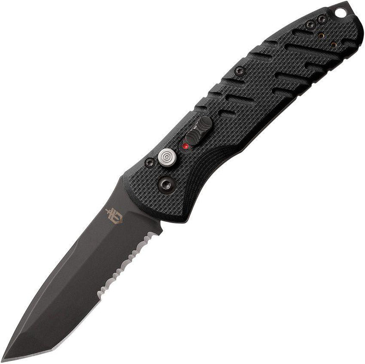 Gerber Auto Propel Plunge Lock Black G10 Oxide Coated Serrated Tanto 420HC - Knives.mx