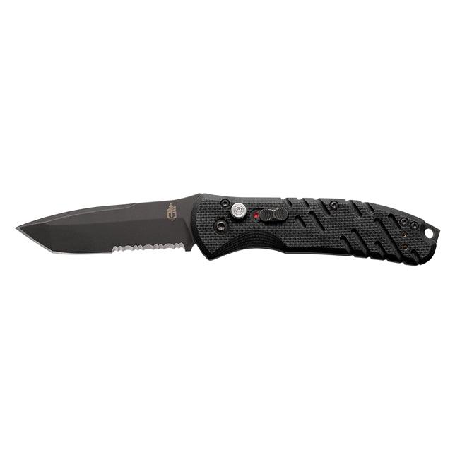 Gerber Auto Propel Plunge Lock Black G10 Oxide Coated Serrated Tanto 420HC - Knives.mx