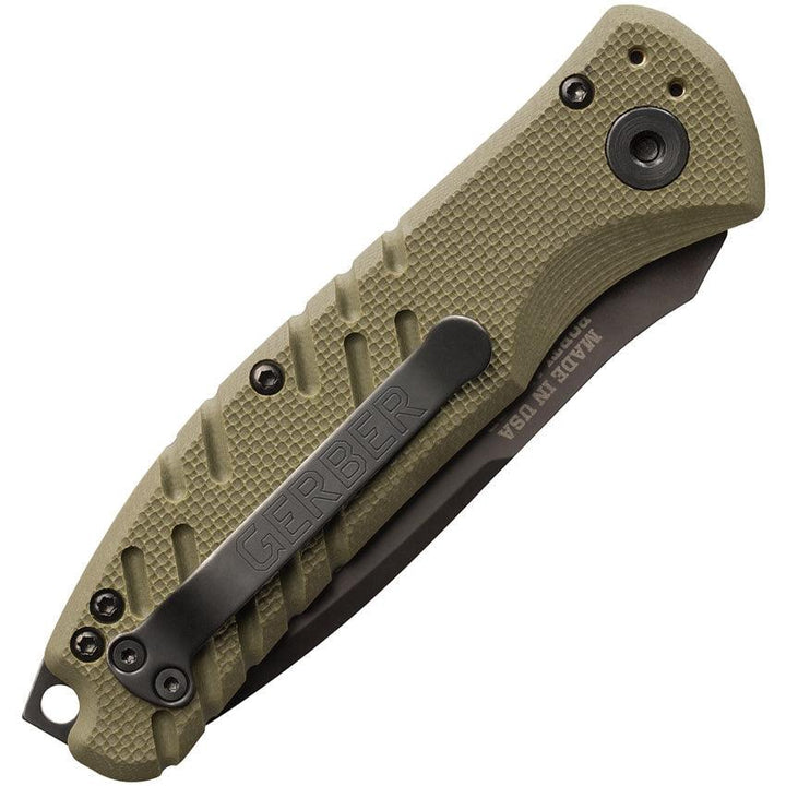 Gerber Auto Propel Plunge Lock OD Green G10 Black Oxide Coated Serrated Tanto CPM S30V - Knives.mx