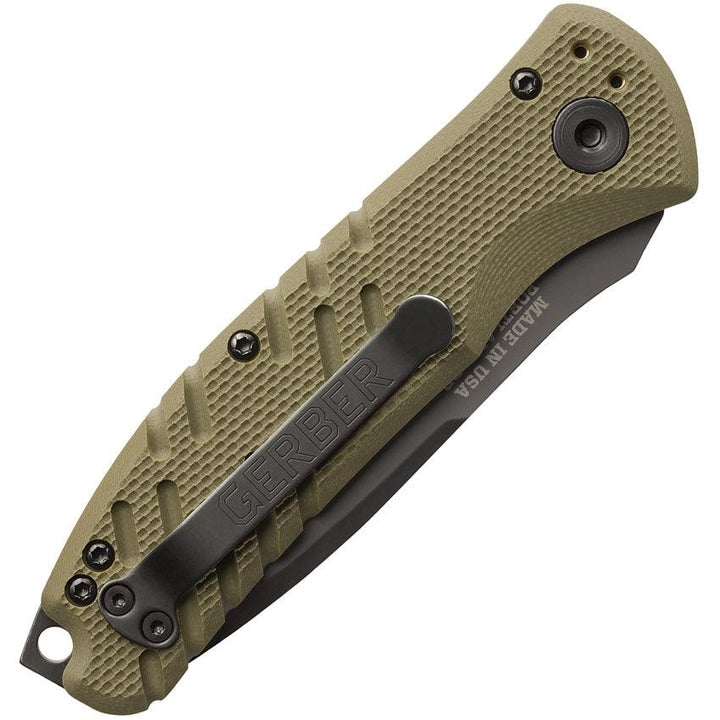 Gerber Auto Propel Plunge Lock OD Green G10 Black Oxide Coated Tanto CPM S30V - Knives.mx