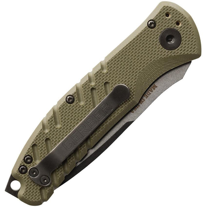 Gerber Auto Propel Plunge Lock OD Green G10 Stonewashed Tanto CPM S30V - Knives.mx