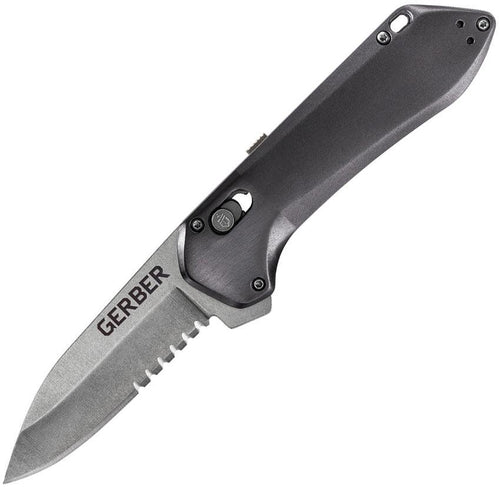 Gerber Highbrow Compact Pivot Lock A/O Gray Aluminum Stonewash Serrated 7Cr17MoV