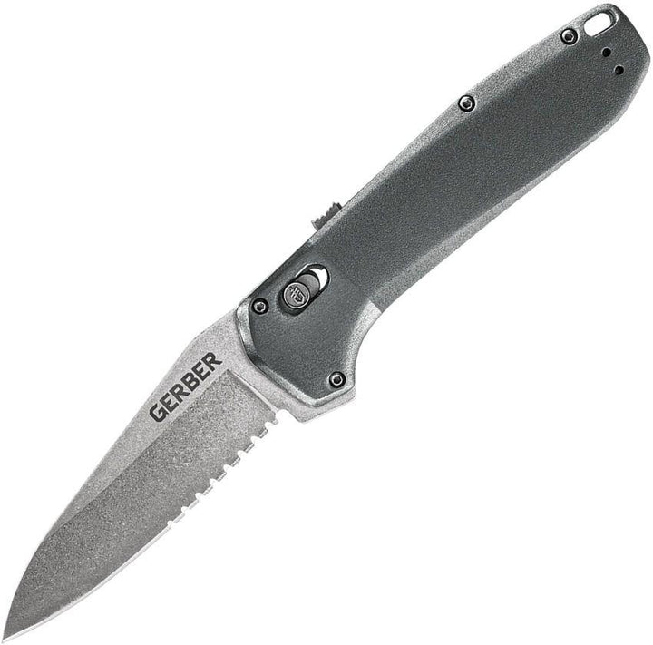 Gerber Highbrow Pivot Lock A/O Gray Aluminum Stonewash Serrated 7Cr17MoV - Knives.mx