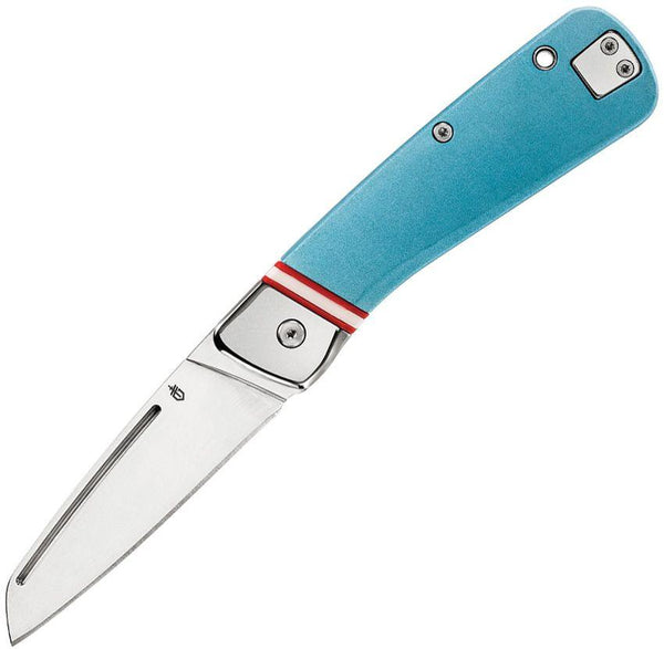 Gerber Straightlace Slip Joint Blue Aluminum Mirror Finish Sheepsfoot 7Cr17MoV - Knives.mx