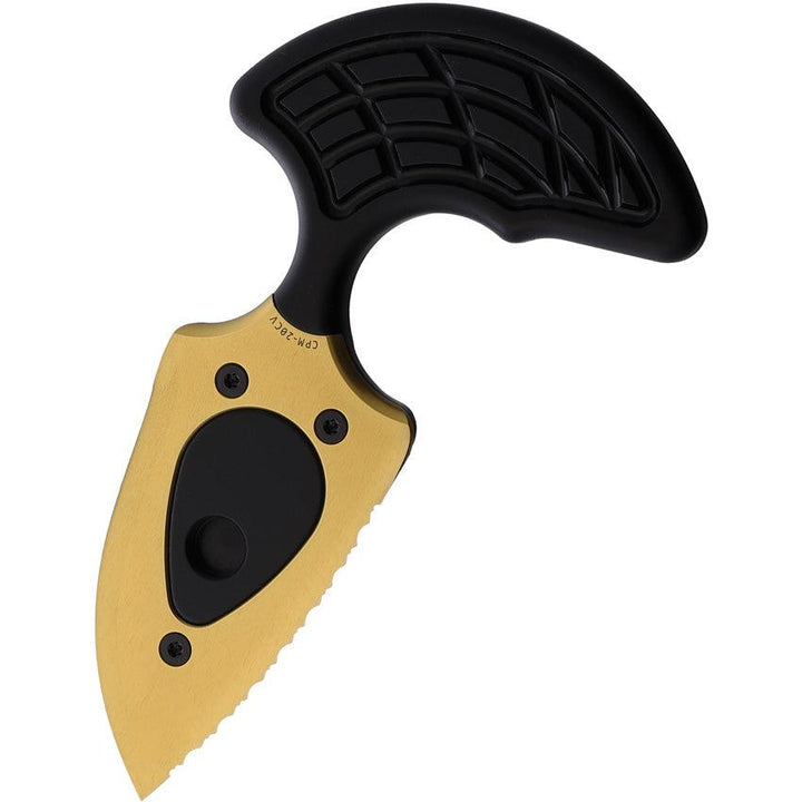 Heretic Knives Sleight Push Dagger Double Edge Black Aluminum Gold TiNi Coated Serrated CPM-20CV - Knives.mx