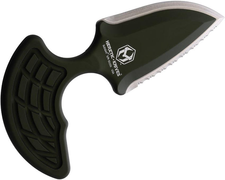 Heretic Knives Sleight Push Dagger Double Edge Green Aluminum Serrated CPM-20CV - Knives.mx