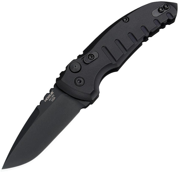 Hogue Auto A01 Microswitch Button Black Anodized Aluminum Drop Point Cerakote CPM-154 - Knives.mx