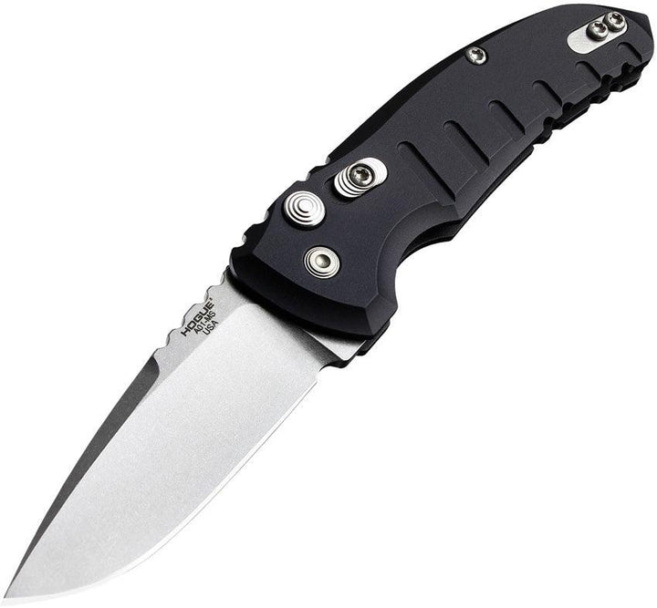 Hogue Auto A01 Microswitch Button Black Matte Aluminum Tumbled CPM 154CM - Knives.mx