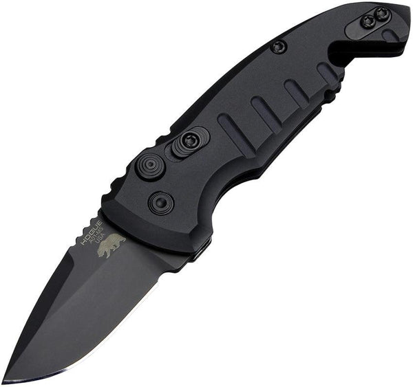 Hogue Auto A01 Microswitch Button Matte Black Aluminum Drop Point Cerakote CPM 154 - Knives.mx