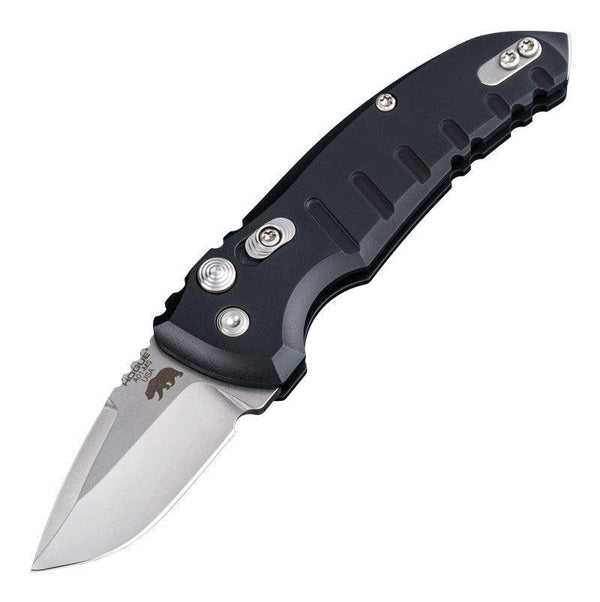 Hogue Auto A01 Microswitch Button Matte Black Aluminum Drop Point Tumbled CPM 154 - Knives.mx