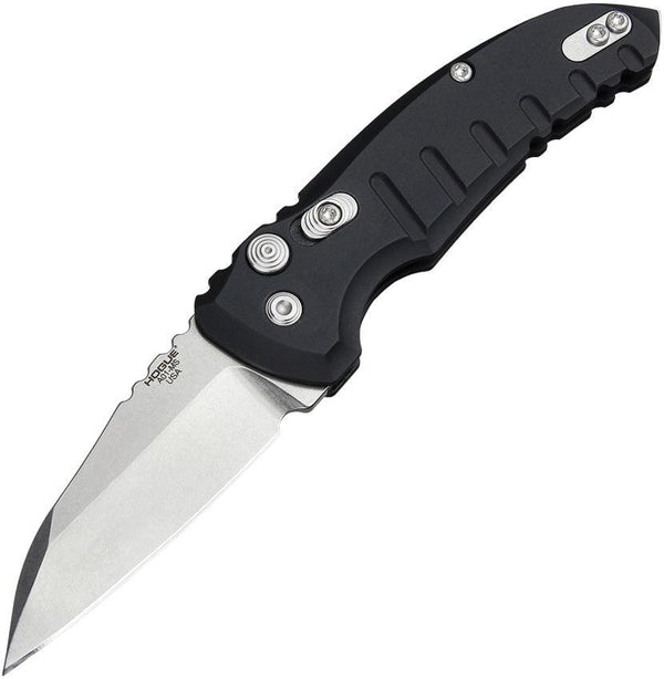 Hogue Auto A01 Microswitch Button Matte Black Aluminum Wharncliffe Tumbled CPM 154 - Knives.mx