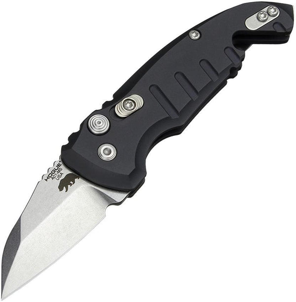 Hogue Auto A01 Microswitch Button Matte Black Aluminum Wharncliffe Tumbled CPM 154 - Knives.mx