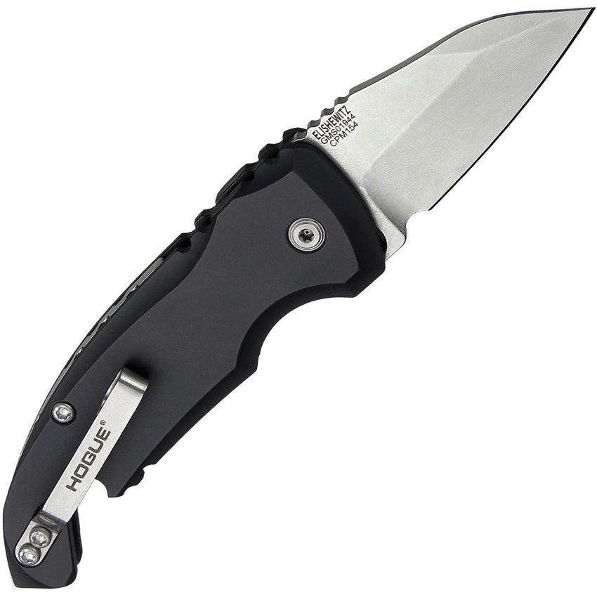 Hogue Auto A01 Microswitch Button Matte Black Aluminum Wharncliffe Tumbled CPM 154 - Knives.mx