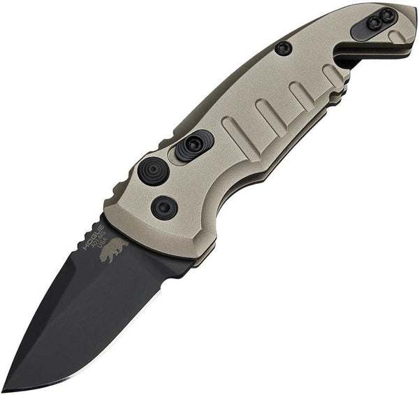 Hogue Auto A01 Microswitch Button Matte Flat Dark Earth Aluminum Drop Point Cerakote CPM 154 - Knives.mx