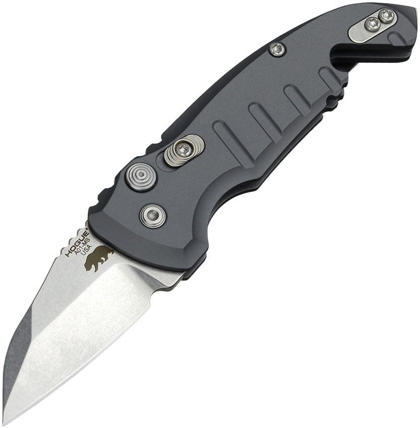 Hogue Auto A01 Microswitch Button Matte Grey Aluminum Wharncliffe Tumbled CPM 154 - Knives.mx