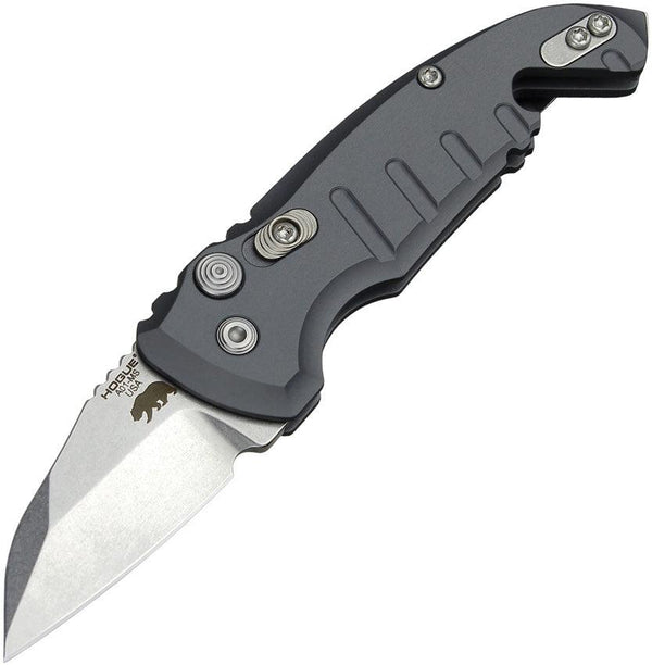 Hogue Auto A01 Microswitch Button Matte Grey Aluminum Wharncliffe Tumbled CPM 154 - Knives.mx