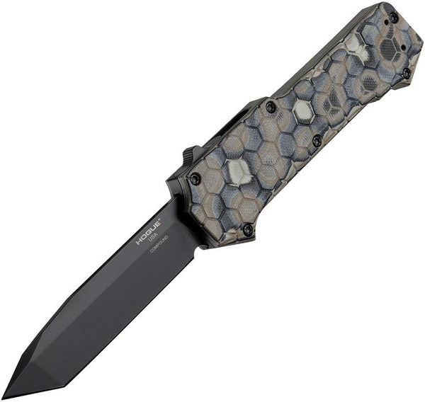 Hogue Auto Compound OTF Flat Dark Earth G10 G-Mascus Black PVD Coated Tanto CPM S30V - Knives.mx